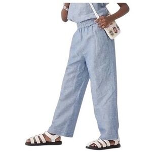 Crewcuts Linen Pants Girls 10 Blue‎ Pinstripe Wide Leg Elastic Waist BF867